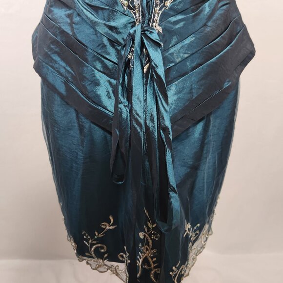 Allure Women's Size 14 Teal Strapless A-Line Appliques Taffeta Prom Dress Formal - Picture 11 of 14